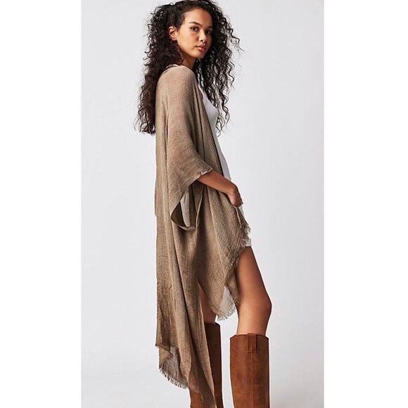 Free People Sweaters - Free People Day Dream Long Kimono Brown Open Knit Duster Cardigan Boho OS